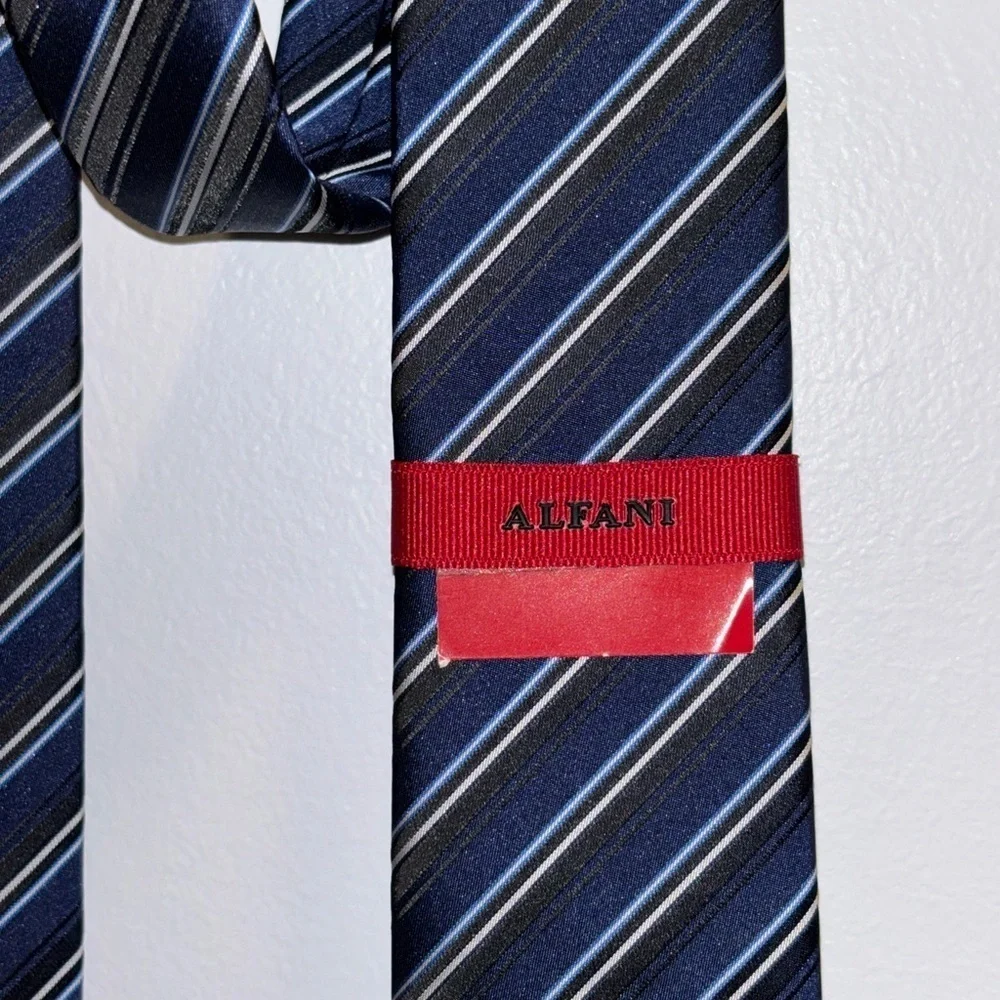 Alfani Navy and Silver Striped Tie